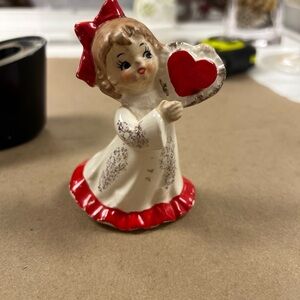 Vintage Valentine Lefton Girl In Dress Holding Heart 376